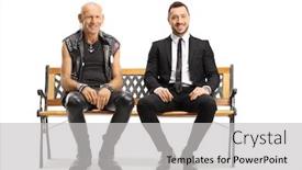  Presentation with punk - Slide deck with bald-punk-and-a-businessman background and a light gray colored foreground