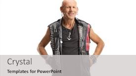  Presentation with punk - Colorful presentation design enhanced with bald-punk-in-leather-clothes backdrop and a light gray colored foreground