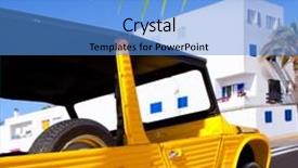  Presentation with vintage car - Beautiful presentation design featuring balearic formentera island la savina with orange vintage convertible car photo-illustration backdrop and a teal colored foreground