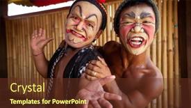  Presentation with cultural - Slide set having vintage effect sea waves with sky long exposure motion blur background and a mint green colored foreground