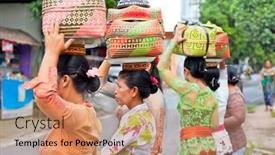  Presentation with village women - Beautiful presentation design featuring bali-jan-23-unknown-indonesian backdrop and a coral colored foreground