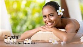  Presentation with woman in under wear - Presentation theme featuring balinese - beautiful smiling woman relaxing background and a coral colored foreground