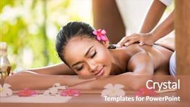  Presentation with spa salon - PPT layouts featuring balinese - woman having relaxing asian massage background and a coral colored foreground