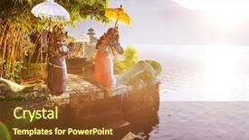  Presentation with pura - Theme with balinese culture - pura ulun danu temple bali background and a tawny brown colored foreground