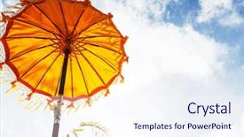  Presentation with bali - Beautiful PPT theme featuring balinese culture - traditions umbrella in temple backdrop and a sky blue colored foreground