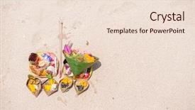  Presentation with footprints and sand beach - Audience pleasing presentation consisting of balinese offering on the sandy backdrop and a lemonade colored foreground