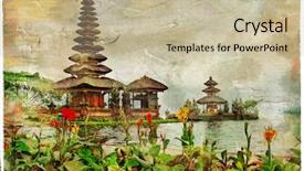  Presentation with artwork - Beautiful slide deck featuring balinese temples artwork in painting backdrop and a mint green colored foreground