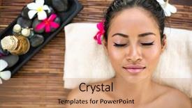  Presentation with spa salon - Beautiful presentation theme featuring balinese woman relaxing in spa backdrop and a coral colored foreground