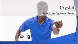  Presentation with football blue - Beautiful presentation theme featuring ball and figurine on white backdrop and a white colored foreground