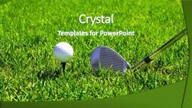  Presentation with golf ball on tee - Slide deck enhanced with ball and golf clubs background and a tawny brown colored foreground