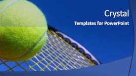  Presentation with sky blue - Presentation enhanced with ball and racket against blue background and a ocean colored foreground