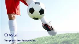  Presentation with soccer - PPT layouts having ball being kicked by football background and a sky blue colored foreground