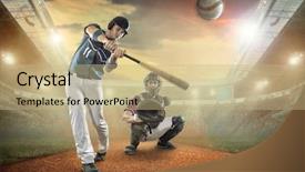  Presentation with stadium - Audience pleasing presentation theme consisting of baseball players in action on the stadium backdrop and a coral colored foreground