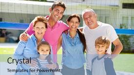  Presentation with volleyball - Presentation design having ball games - multi generation family playing volleyball background and a light blue colored foreground