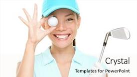  Presentation with happy birthday gold - PPT theme having ball holding golf club funny background and a sky blue colored foreground