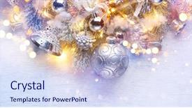  Presentation with christmas border design - Cool new PPT theme with ball holly berry tinsel backdrop and a sky blue colored foreground