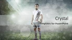  Presentation with action plan way forward text - Slide deck consisting of ball in action at stadium background and a light gray colored foreground