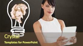  Presentation with light bulb - Cool new PPT theme with ball in front of blackboard backdrop and a tawny brown colored foreground