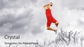  Presentation with basketball basketball hoop sport ball - Presentation theme featuring ball in hands jumping high background and a light gray colored foreground