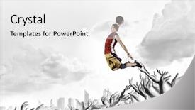  Presentation with basketball basketball hoop sport ball - PPT theme having ball in hands jumping high background and a white colored foreground