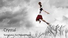  Presentation with basketball - Presentation theme enhanced with ball in hands jumping high background and a light gray colored foreground
