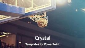  Presentation with basketball - Audience pleasing slides consisting of ball in hoop at basketball backdrop and a dark gray colored foreground