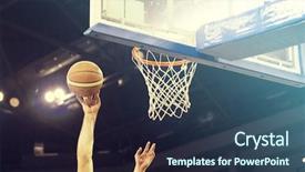  Presentation with basketball - Beautiful presentation featuring ball in hoop at basketball backdrop and a ocean colored foreground