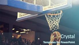  Presentation with march madness basketball - Beautiful presentation theme featuring ball in hoop at basketball backdrop and a ocean colored foreground