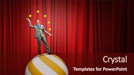  Presentation with juggling - Slides with red curtains motion - young businessman standing on ball background and a wine colored foreground
