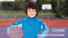  Presentation with filipino child playing - Colorful slide deck enhanced with ball kids - adorable child playing the basketball backdrop and a teal colored foreground