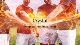  Presentation with rugby players - Slide set with ball of fire against rugby background and a coral colored foreground