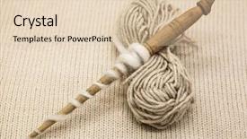 Presentation with wool - Colorful presentation design enhanced with weaving manufacturing handmade - old wooden spindle backdrop and a lemonade colored foreground