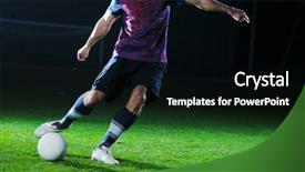  Presentation with football field - PPT layouts enhanced with soccer player doing kick with ball on football stadium field isolated on black background in night background and a black colored foreground