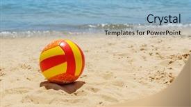  Presentation with sand - Cool new slide deck with ball on sand near sea backdrop and a light blue colored foreground