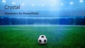  Presentation with green grass texture in soccer - Cool new slides with ball on stadium with illumination backdrop and a light blue colored foreground