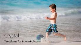  Presentation with beach ball - PPT theme with ball on tropical beach background and a light gray colored foreground