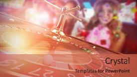  Presentation with roulette wheel - PPT layouts with ball on wooden roulette background and a red colored foreground