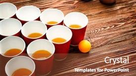  Presentation with beer pong table - Colorful PPT layouts enhanced with ball on wooden table backdrop and a tawny brown colored foreground