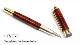  Presentation with ink - Colorful slide deck enhanced with ball point pen isolated backdrop and a white colored foreground