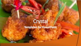  Presentation with fried chicken - Amazing slide deck having ball served on palm tree backdrop and a crimson colored foreground