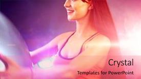  Presentation with gym ball - PPT theme featuring ball woman with fitball work background and a coral colored foreground