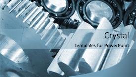  Presentation with steel - Slide set with ballbearing - steel gears and ball-bearings background and a  colored foreground