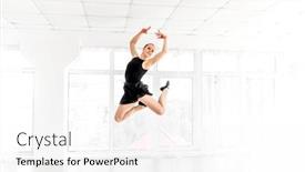  Presentation with ballerina - Presentation theme featuring ballerina dancer performing a jump in white studio background and a white colored foreground