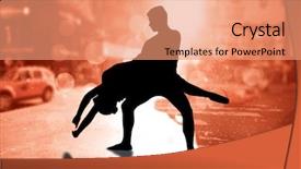  Presentation with new york - PPT theme consisting of ballerina-leaping-against-blurry-new background and a coral colored foreground