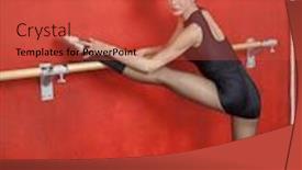  Presentation with ballerina - Amazing PPT layouts having ballerina practicing at ballet bar in studio backdrop and a red colored foreground