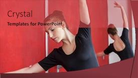  Presentation with ballerina - Beautiful PPT theme featuring ballerina-rehearsing-in-dance-studio backdrop and a red colored foreground