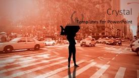  Presentation with ballerina - PPT theme consisting of ballerina stretching against new york street background and a red colored foreground