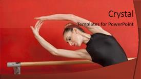 Presentation with ballerina - PPT theme with ballerina stretching with arms raised in dance studio background and a red colored foreground