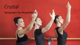  Presentation with ballet - PPT theme enhanced with ballerinas practicing at ballet barre against red wall background and a red colored foreground