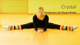  Presentation with ballet - PPT theme having ballet dancer doing stretching exercise on a floor background and a yellow colored foreground